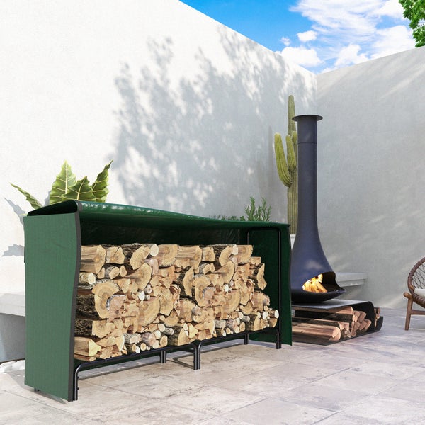 Outsunny Kaminholzregal, mit Wasserabweisender Abdeckung, Verstellbar, für Garten, Terrasse, 200 x 36 x 99 cm, Metall, Schwarz