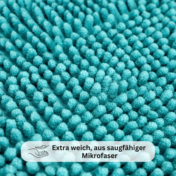 Nahaufnahme der Textur einer Badematte aus extra weicher und saugfähiger Mikrofaser.