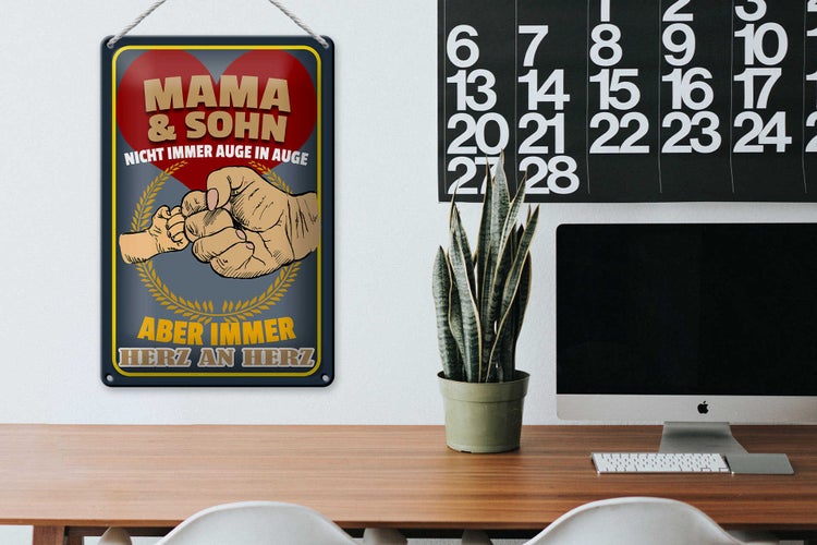 Blechschild Spruch 20x30cm Mama und Sohn immer Herz an Herz