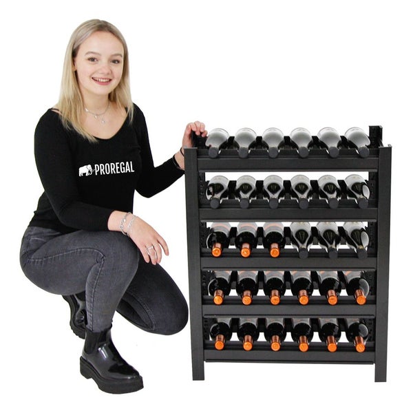 PROREGAL Weinregal TOSKANA HxBxT 75x60x30 cm 30 Flaschen auf 5 Ebenen Schwarz Wein Metallregal Weinständer Flaschenständer