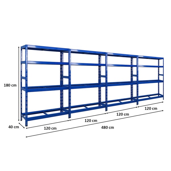 PROREGAL Mega Deal 4x Reifenregal Tiger HxBxT 180x120x40 cm bis zu 12 Reifen auf 2 Ebenen mit 2 Fachboden Blau Reifenständer