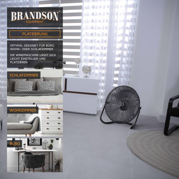 Brandson Windmaschine 48W, Ventilator, Bodenventilator Retro Design, Tischventilator, Standventilator 30cm, hoher Luftdurchsatz, stufenlos neigbar