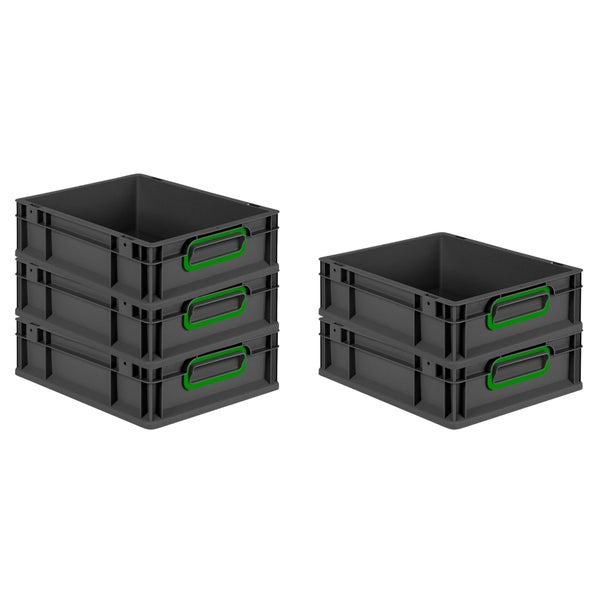 PROREGAL SparSet 10x Eurobox NextGen Color, HxBxT 12x30x40cm, 11 Liter, Griffe grün geschlossen, Schwarz, Eurobehälter, Transportbox, Transportbehälter, Stapelbehälter