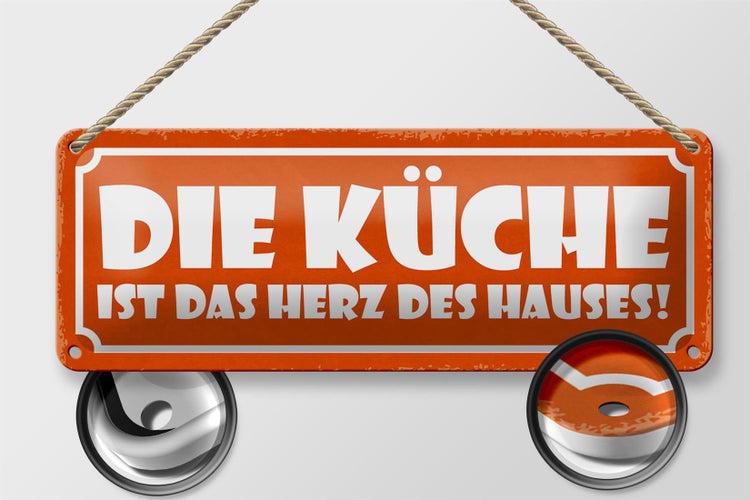 Blechschild Spruch 27x10cm Küche ist das Herz des Hauses Dekoration