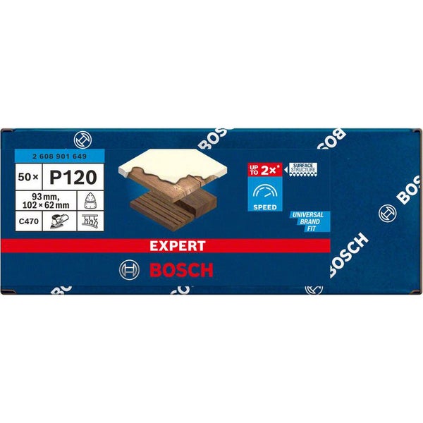 Bosch EXPERT C470 Schleifpapier, 102 x 62/93 mm, K 120, 50 Stück - 2608901649