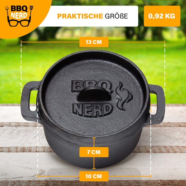 BBQ-Nerd 6er Set Mini Dutch Oven | Kleiner Gusseisentopf mit Deckel 11x5cm für Grill, Feuerstelle, Backofen, Herd | Serviertöpfe Kochtopf Schmortopf Brottopf Bräter Cocotte - Feuerfester Topf