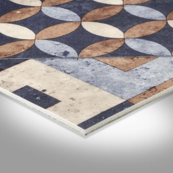 Vinyl Meterware Fliesen Retro Optik Vintage Braun Blau mit Vliesrücken 300 cm breit (Meterware)