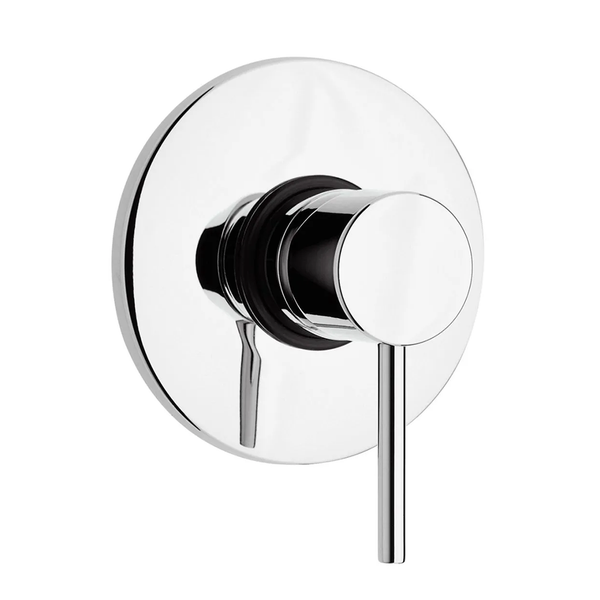 Unterputz-Einhandmischer Fertigmontageset für Dusche oder Wanne mit runder Rosette und Stabgriff in Chrom.