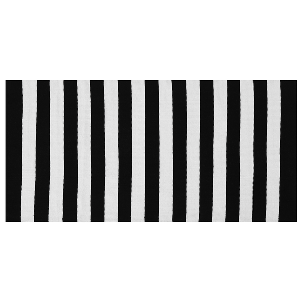 Gestreifter Läufer in Schwarz und Weiß mit vertikalen Streifen.