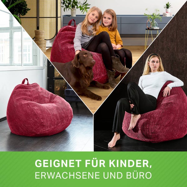 Green Bean Indoor Sitzsack 90x110cm EPS-Perlen Füllung & Cordstoff Kuschelig Weich Waschbar - Drinnen Bodenkissen Liegekissen Sitzkissen Sitzhocker Relax-Sessel Kinder Erwachsene Stoff Rot