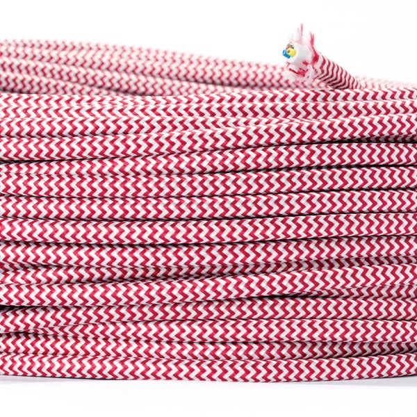 Textilkabel Rot-Weiß, 3-adrig, (3x 0,75 mm²) - Stoffkabel mit Erdleiter, Meterware