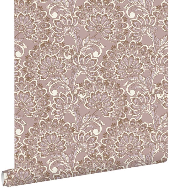 ESTAhome Tapete Blumenmuster Taupe - 50 x 900 cm - 131087