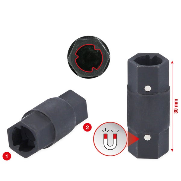 Spezialnuss für Ölablassschrauben, magnetisch, circa 30 Millimeter