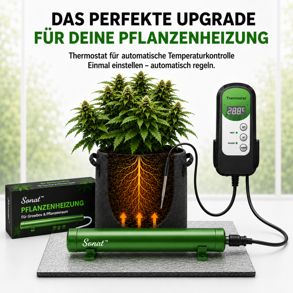 Sonat Pflanzenheizung mit Thermostat für die automatisierte Temperaturkontrolle einer Pflanze im Textiltopf zur Verwendung in der Growbox.