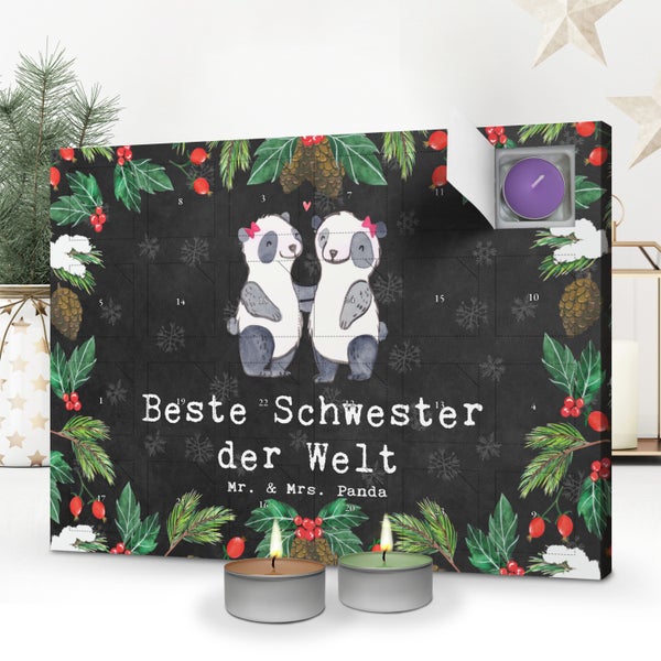 Mr. & Mrs. Panda Duftkerzen Adventskalender Panda Beste Schwester der Welt - Schwarz