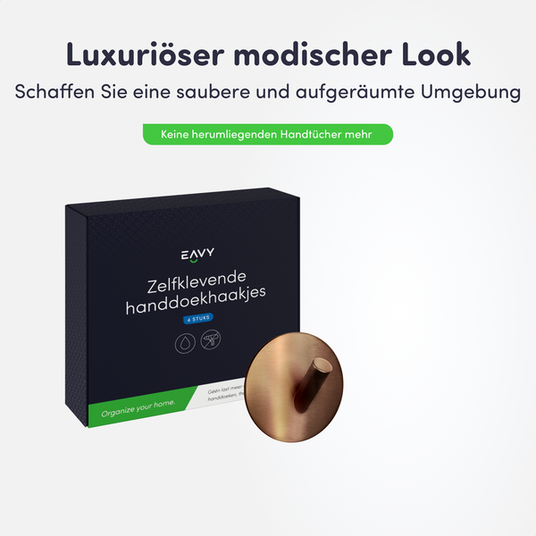 EAVY selbstklebende Handtuchhaken aus Metall, rundes Design, Viererpack inklusive Produktverpackung.