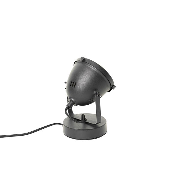 Schwarze Tischleuchte mit rundem Fuß und verstellbarem Scheinwerfer