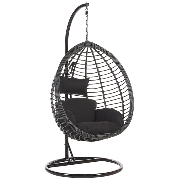Hängesessel mit Gestell TOLLO Polyrattan Schwarz