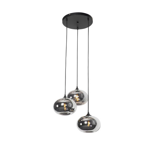 Smarte Hängelampe schwarz mit Rauchglas inkl. 3 WiFi P45 - Busa