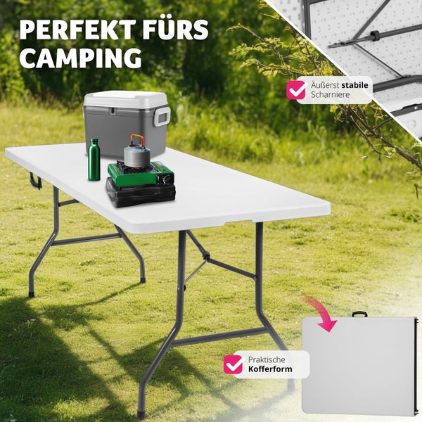 Campingtisch tectake  183 x 76 x 74 cm klappbar weiß