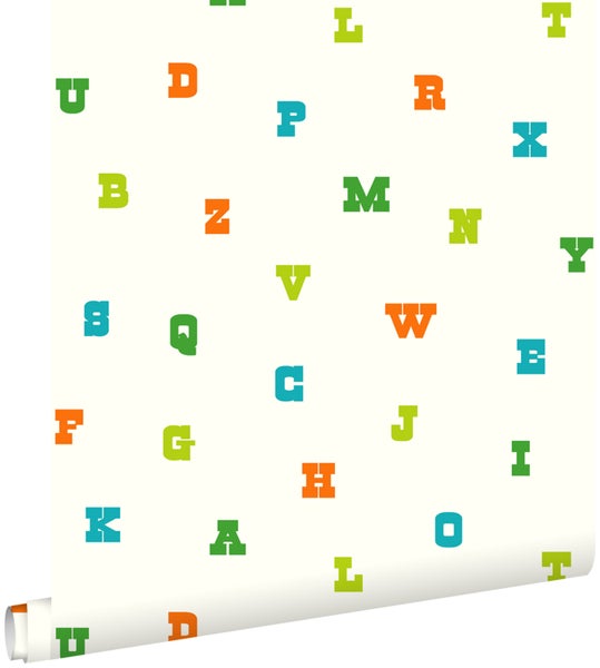 ESTAhome Tapete Alphabet Lindgrün und Orange - 53 cm x 10.05 m - 137324