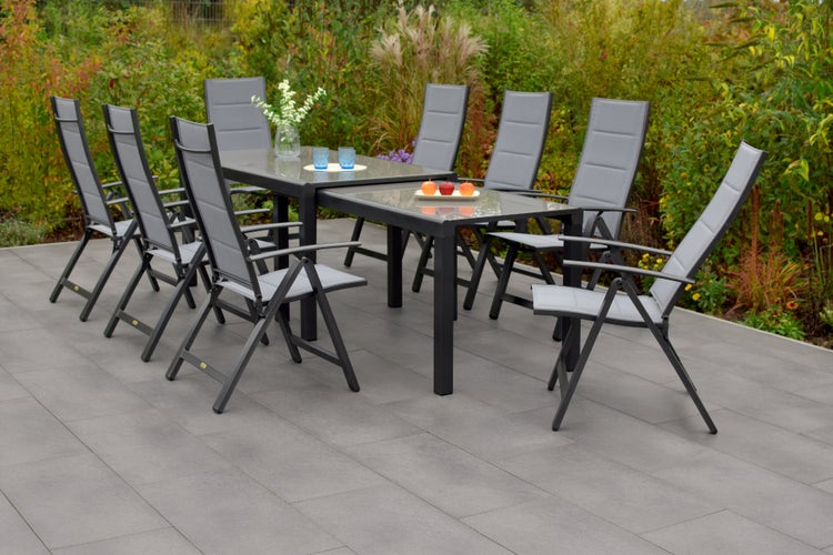 Florenz Gartenmöbelset 9tlg., Klappsessel, Flex Ausziehtisch 160 (320) x 90 cm