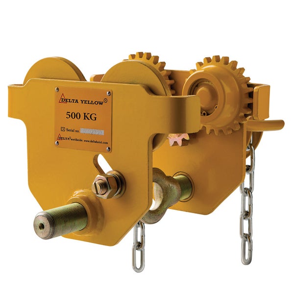 Gelber Delta Yellow Kettenzug mit einer Traglast von 500 Kilogramm.