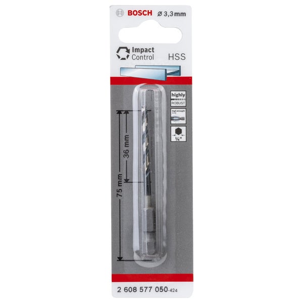 Bosch Metallbohrer mit 3,3 mm Durchmesser im Blisterpack