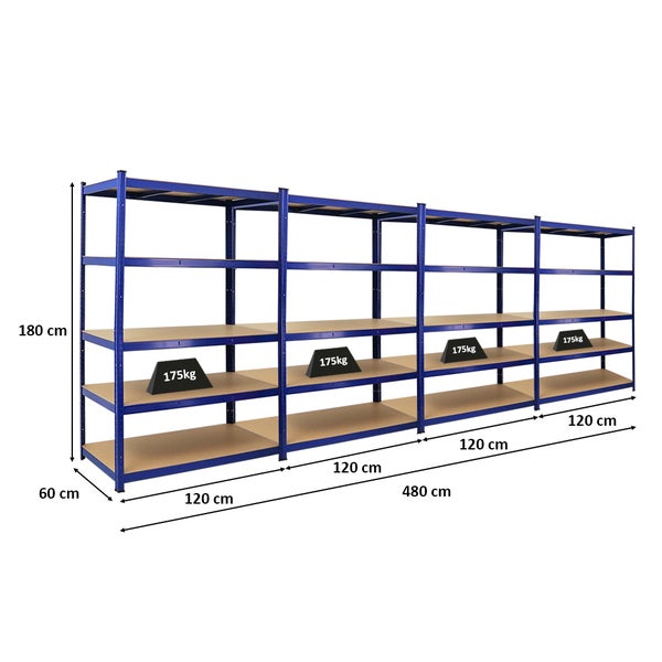 PROREGAL Mega Deal 4x Schwerlastregal Taurus HxBxT 180 x 120 x 60 cm Fachlast 175 kg Blau