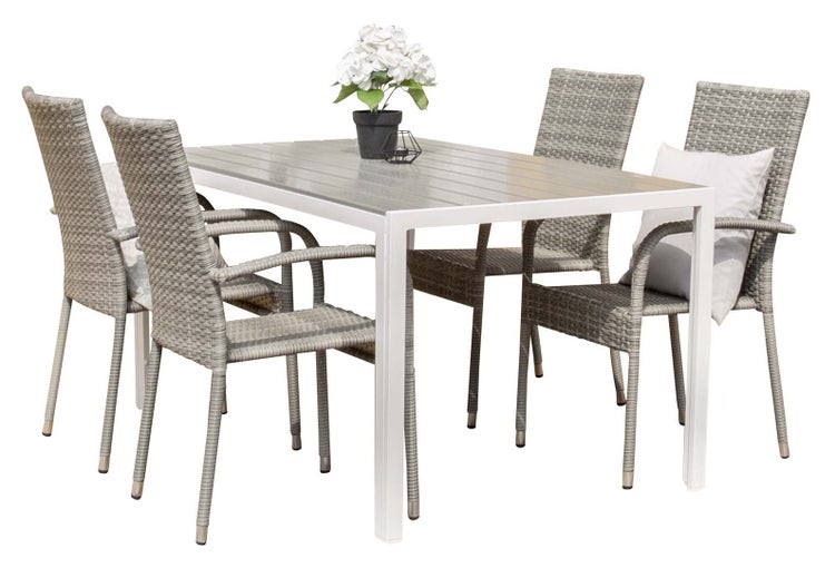 Break Gartenset Tisch 90x205cm grau, 4 Stühle Anna grau. 90 X 205 X 74 cm