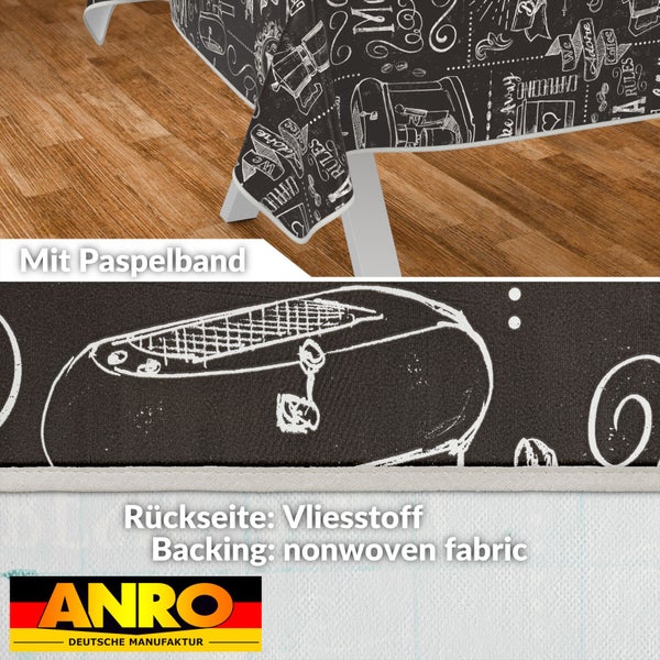 Tischdecke mit Kaffeehausmotiven und Paspelband
