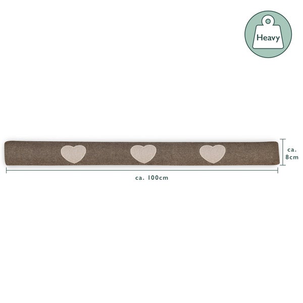 Zugluftstopper, circa 100 cm lang und circa 8 cm hoch, mit Herzmotiven
