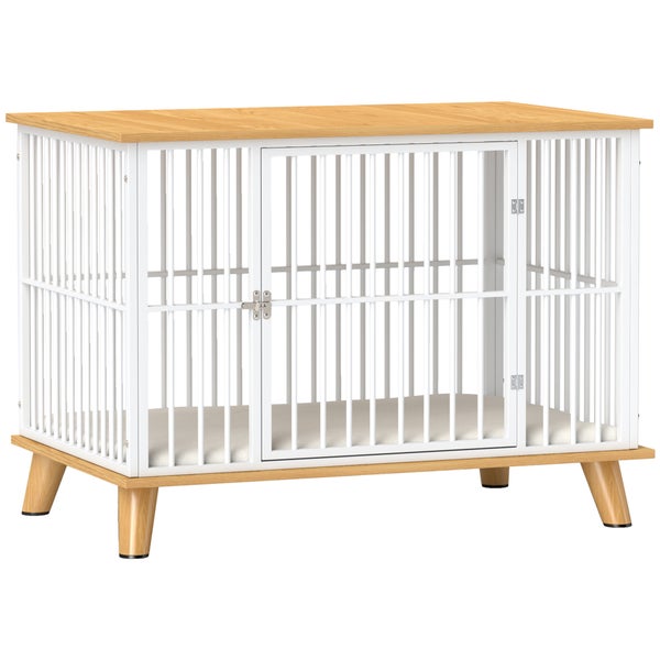 PawHut Hundekäfig für Zuhause, Abschließbar Hundehütte mit Kissen, Hundebox mit Tür, Hundehaus für mittelgroße Hunde unter 15 kg, Eiche, 86 x 60 x 70 cm