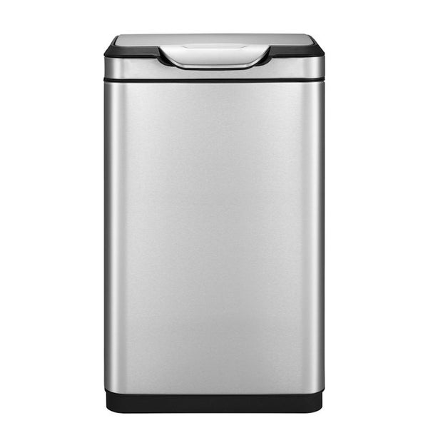 PROREGAL Schöner Abfalleimer Aus Gebürstetem Edelstahl Mit Breiter Touch Öffnung 40 Liter HxBxT 67,4 x 28 x 46 cm Silber