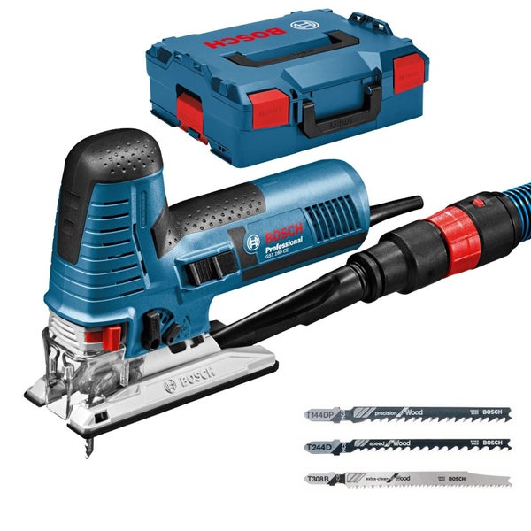 Bosch Professional Stichsäge GST 160 CE inklusive L-BOXX, Staubabsaugung und drei Sägeblättern für Holz.