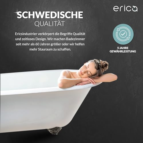 Erica Duschvorhangstange Ecke, 140x140 cm, Duschstange Winkel, Wandmontage für Badewannen, unterstützt ohne Deckenbefestigung, Stahl mit Grauer Kunststoffbeschichtung, 100% Rostfrei