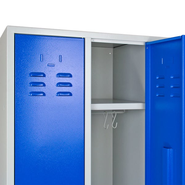 PROREGAL Garderobenschrank Ermine mit 3 Türen HxBxT 178 x 89 x 50 cm Lichtgrau Blau
