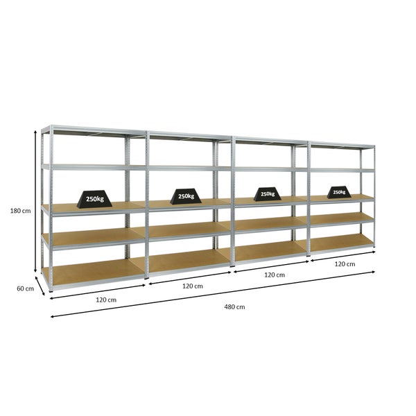 PROREGAL Mega Deal 4x Schwerlastregal Big Elephant M HxBxT 180 x 120 x 60 cm Fachlast 250 kg Verzinkt
