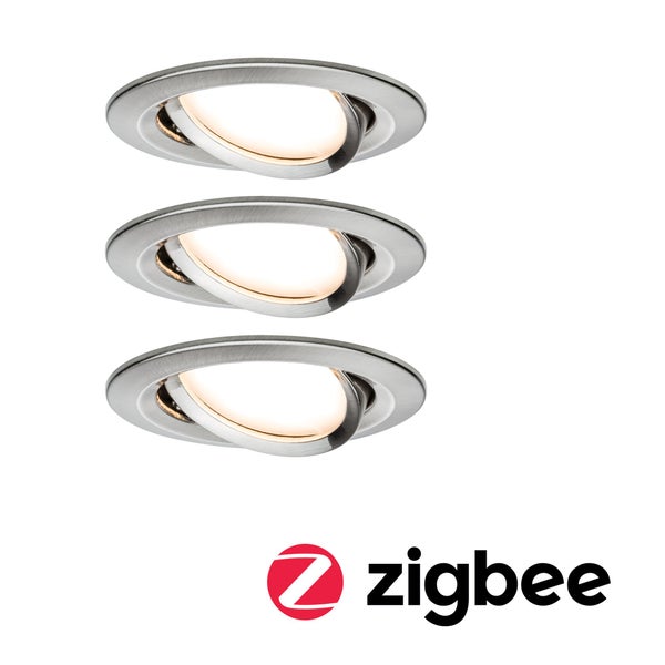 LED Einbauleuchte Smart Home Zigbee 3.0 Nova Plus Coin Basisset schwenkbar rund 84mm 50° Coin 3x6W 3x470lm 230V dimmbar 2700K Eisen gebürstet