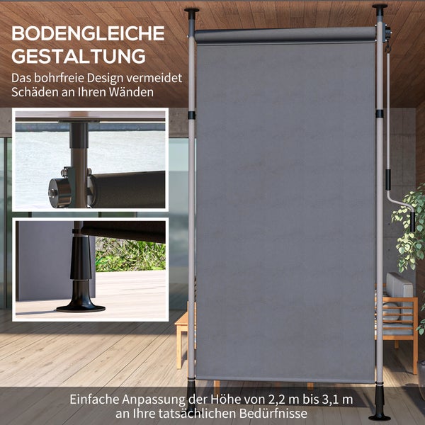 Outsunny Senkrechtmarkise mit Sonnenschutz, Balkonrollo, 150L x 220-310H cm, Aluminium, Polyester, Dunkelgrau