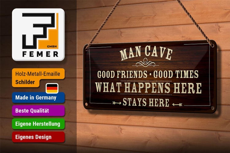 Blechschild Spruch 27x10cm Man Cave Männer Höhle good times Dekoration