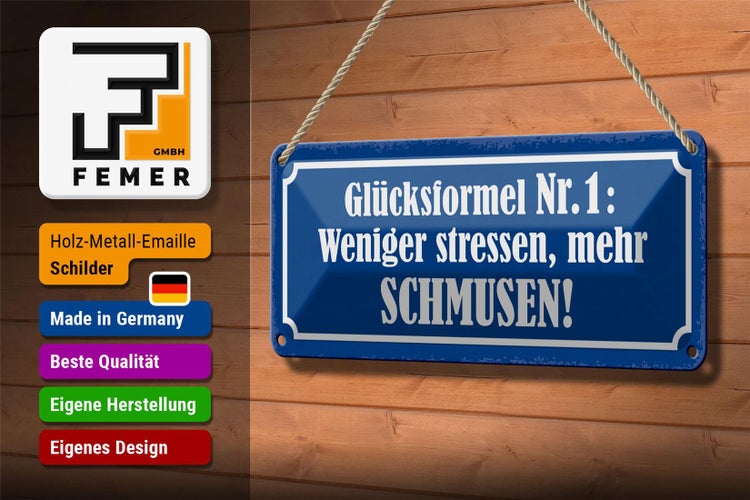 Blechschild Spruch 27x10cm weniger stressen mehr schmusen Dekoration