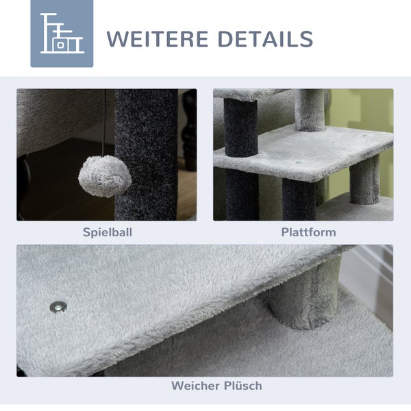 PawHut Haustiertreppe, 3/4-stufige höhenverstellbare Katzentreppe mit Schlafhöhle 2 in 1 praktische Hunderampe für kleine Hunde und Katzen Einstieghilfe für hohe Betten Sofa Grau 60 x 40 x 66 cm