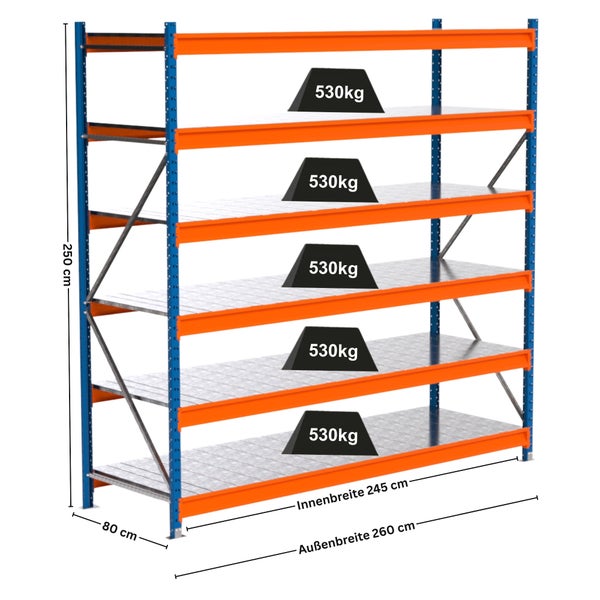 Metallregal mit fünf Ebenen und hoher Traglast