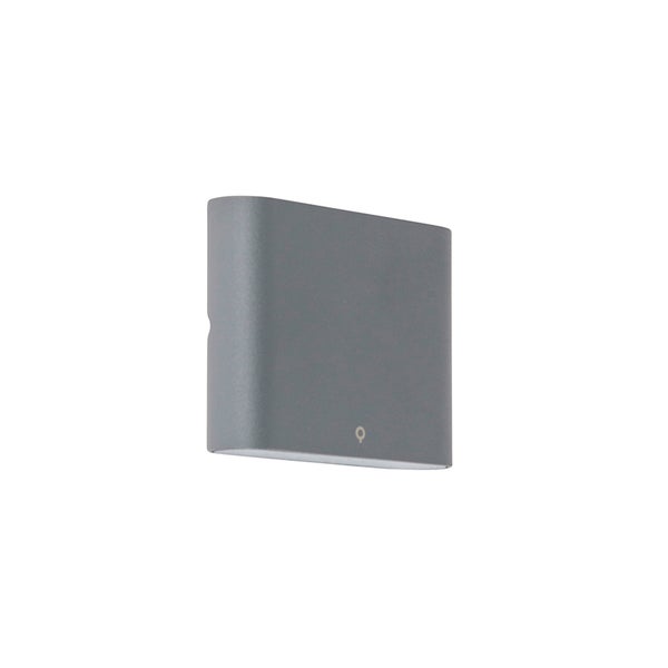 Wandleuchte aus Metall, rechteckig mit abgerundeten Kanten, grau.