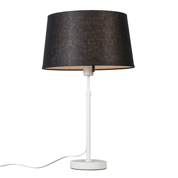 Tischleuchte mit schwarzem Lampenschirm und weißem Fuß