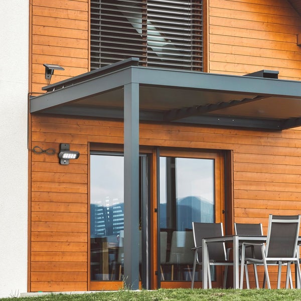 Solarleuchte Garten - LED, Bewegungsmelder, Dämmerungsschalter, 6500K, schwarz
