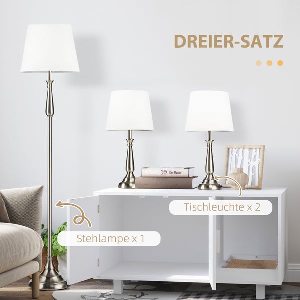 HOMCOM 3er-Lampenset, 35,5L x 35,5B x 146H cm, Eisen, Creme