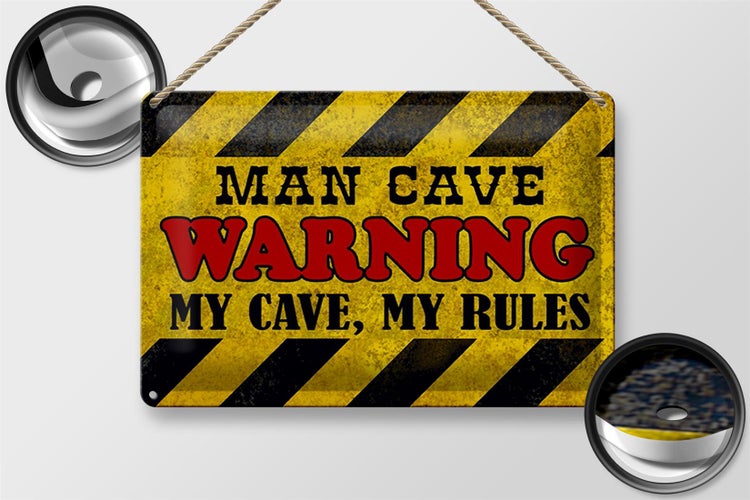Blechschild Spruch 30x20cm man cave warning my cave rules