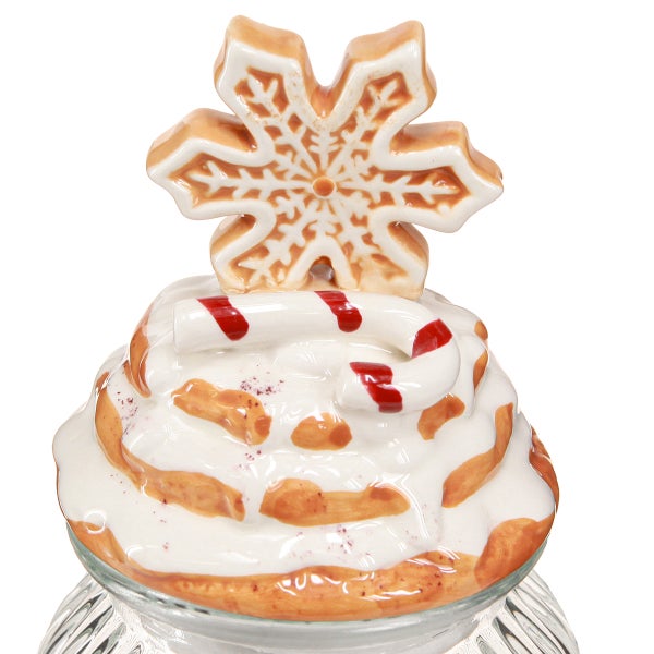 Dekoratives Vorratsglas mit Schneeflocke und Zuckerstange aus Keramik